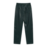 Rhude Pant Micro Label Letter Embroidered Casual PU Leather Pants, Straight Pants