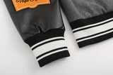 Off White Jacket Spring OW Skull Decal Woolen Splicing Leather Sleeve Heavy Industry Embroidered Jacket