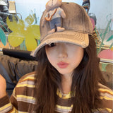 Y2k hot girl hat heavy industry washed denim ripped baseball cap cartoon penguin doll casual duck tongue hat