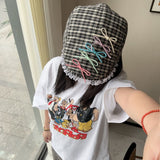 Y2k hot girl hat heavy industry grids pattern lacebows duck tongue beret