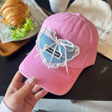 Y2k hot girl hat heavy industry stereo heart lace peaked cap patch sun visor baseball cap