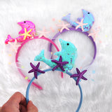 Themed Party Supplies Sequin Mermaid Tail Headband – Ocean Theme Birthday Party Decoration with Dolphin, Starfish & Mesh