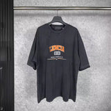 Men T-shirts Paris BB scissors print washed old short-sleeved T-shirts loose