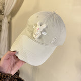 Y2k hot girl hat heavy industry cartoon rabbit washed hole baseball cap outdoor sunshade peaked cap