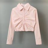 Women Sun Protection Shirt Pleated Short Long Sleeve Shirt