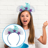 Themed Party Supplies Sequin Mermaid Tail Headband – Ocean Theme Birthday Party Decoration with Dolphin, Starfish & Mesh