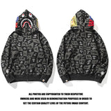 Bathing Ape Hoodie Autumn and Winter Ape Shaped Checkered Shark Cardigan Zipper Sweater Jacket