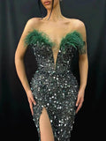 Women Party Dress Feather Split Shiny Footwear (Ss0416)
