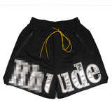 Rhude Shorts Letter Embroidery Drawstring Mesh Basketball Sports Shorts Beach Pants