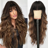 Women's Wigs Straight Bangs Long Ombre Wavy Wig
