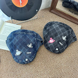 Y2k hot girl hat heavy industry denim easiest for matchretro checkerboard duck tongue beret hat