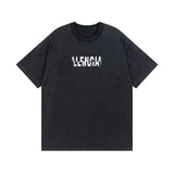 Men T-shirts Paris wrong grid letter washing water short sleeve T-shirt loose