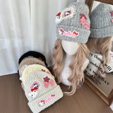 Y2k hot girl hat heavy industry cartoon cat beanie with bow and ear flaps