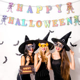Halloween flag hanging ornaments Halloween Holographic Skull Banner – Colorful Letter Party Decorations