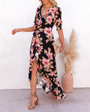 Women Dresses Breezy and Beautiful: Women's Floral Print Summer Dress with Ruffled Sleeves and Hem