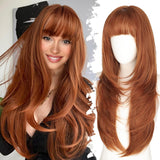 Women'S Wigs Heat-Resistant Straight Bangs Wig with 4x4 Scalp