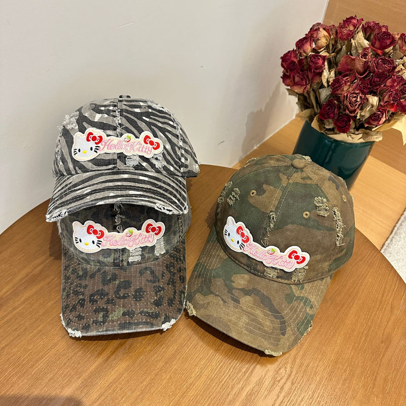 Y2k hot girl hat heavy industry retro camouflage hole baseball cap ktcat peaked cap