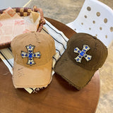 Y2k hot girl hat heavy industry rhinestone cross hole baseball cap casualeasiest for matchcouple duckbill cap men