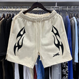 Hellstar Shorts Sports Flame Shorts Flame Print Mud Print Old Wash Loose Shorts