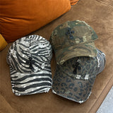Y2k hot girl hat heavy industry camouflage distressed baseball cap with cross and wide brim