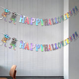 Halloween flag hanging ornaments Halloween Holographic Skull Banner – Colorful Letter Party Decorations