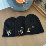 Y2k hot girl hat heavy industry pin cross knitting hat heattech ear protection cold hat men