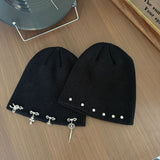 Y2k hot girl hat heavy industry pin cross knitting hat heattech ear protection cold hat men