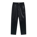 Rhude Pant Micro Label Letter Embroidered Casual PU Leather Pants, Straight Pants
