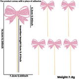 Themed Party Supplies Pink Glitter Paper Bow Cake Picks – Girl’s Birthday Party Bow Theme Cake Toppers