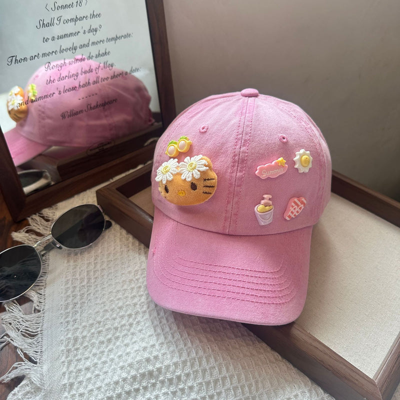 Y2k hot girl hat heavy industry beach cartoon kt cat baseball cap summer sunscreen sunshade duck tongue hat