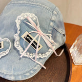 Y2k hot girl hat heavy industry stereolovebows denim washed retro duck tongue beret