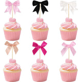 Themed Party Supplies Birthday Cake Toppers – Polyester Bow Inserts for Girl's Bow Theme Party
