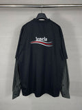Men T-shirts Coke Wave Embroidery Splicing Shirt Long Sleeve T-Shirt