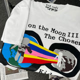 Mens T-shirts CPFM X Kid Cudi For Moto Rainbow Earth Graffiti Short Sleeve T-Shirt