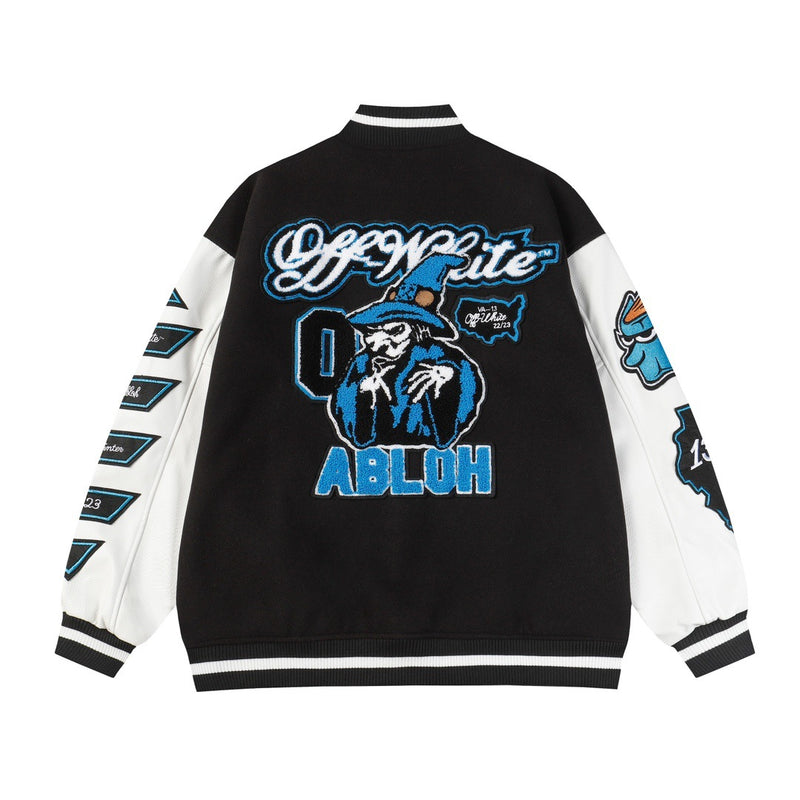 Off White Jacket Autumn OW Heavy Industries Cartoon Pattern Embroidered Woolen Jacket