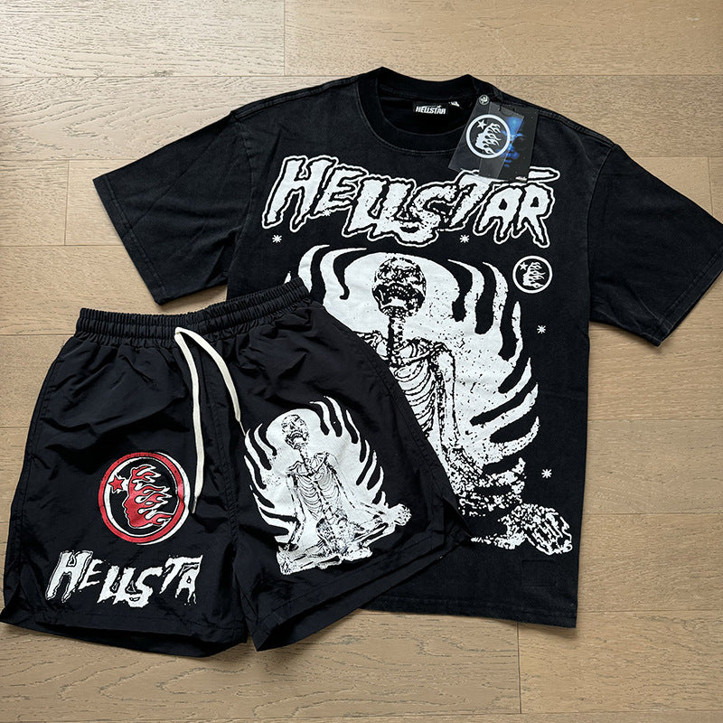 Hellstar T Shirts & Shorts Summer Loose Wash Short Sleeve T-Shirt