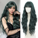 Women's Wigs Blue Bangs Long Curly Synthetic Wig