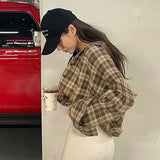 Women Sun Protection Shirt Short Plaid Loose Shirt