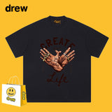 Drew T Shirts Short Sleeve Smiley Face Gesture Printing