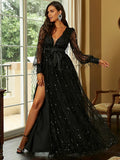 Women Party Dress Mesh Sequins Evening Gown (Ss0416)