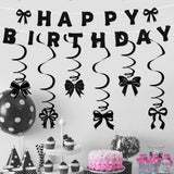 Themed Party Supplies Bowknot Birthday Banner – Glitter Cutout Letters & Spiral Hanging Decorations