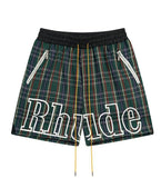 Rhude Shorts Casual Sports Mesh Checked Shorts Elastic Beach Pants