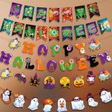 Halloween flag hanging ornaments Halloween Letter Banner – Cartoon Paper Flags with Ghost, Zombie & Rudolph Decorations