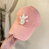 Y2k hot girl hat heavy industry cartoon rabbit washed hole baseball cap outdoor sunshade peaked cap