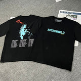 Mens T-shirts Travis Scott Cactus Jack Astroworld Portrait Fortnite Print Short Sleeves