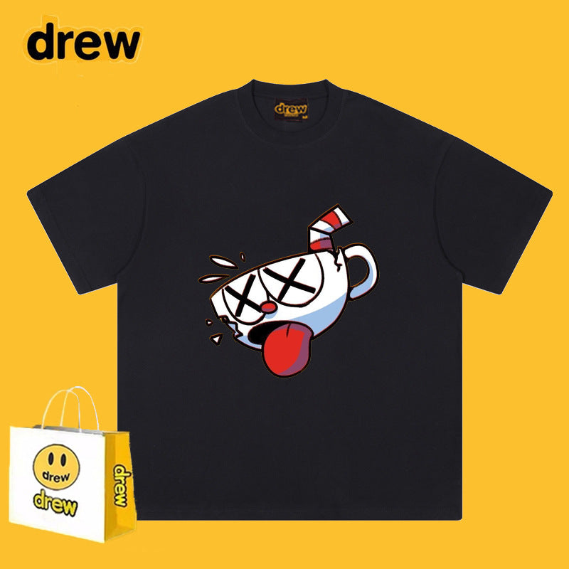 Drew T Shirts Cotton Short Sleeve Anime Smiley Face