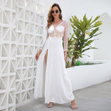 Women Dresses Summer Long-Sleeve V-neck Slit One-Piece Dress Wedding Dress Gown