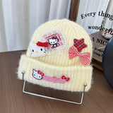 Y2k hot girl hat heavy industry cartoon cat beanie with bow and ear flaps
