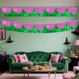 Themed Party Supplies Double-Layer Pink & Green Foil Fringe Curtain – Witch-Themed PET Banner for Birthday Party Decoration