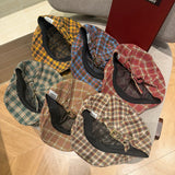 Y2k hot girl hat heavy industry cartoon cat heart plaid women's reversible beret